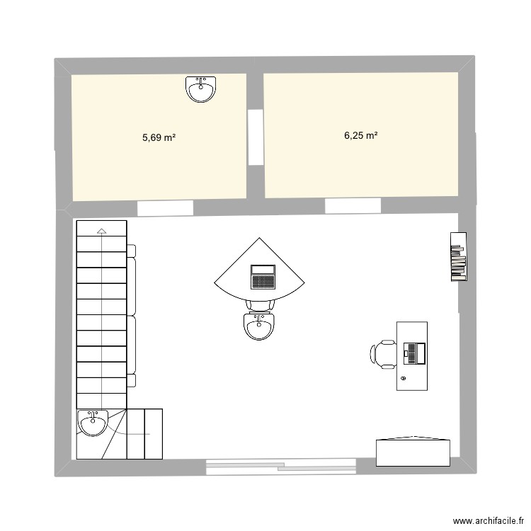 institut. Plan de 2 pièces et 12 m2