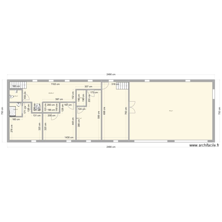 1er étage actuel. Plan de 6 pièces et 166 m2