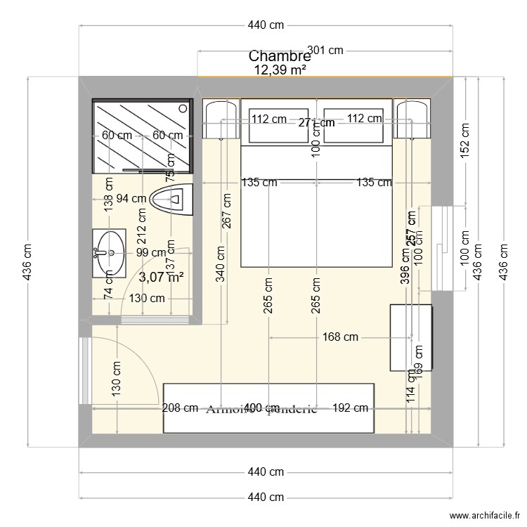 MOMOH. Plan de 2 pièces et 15 m2