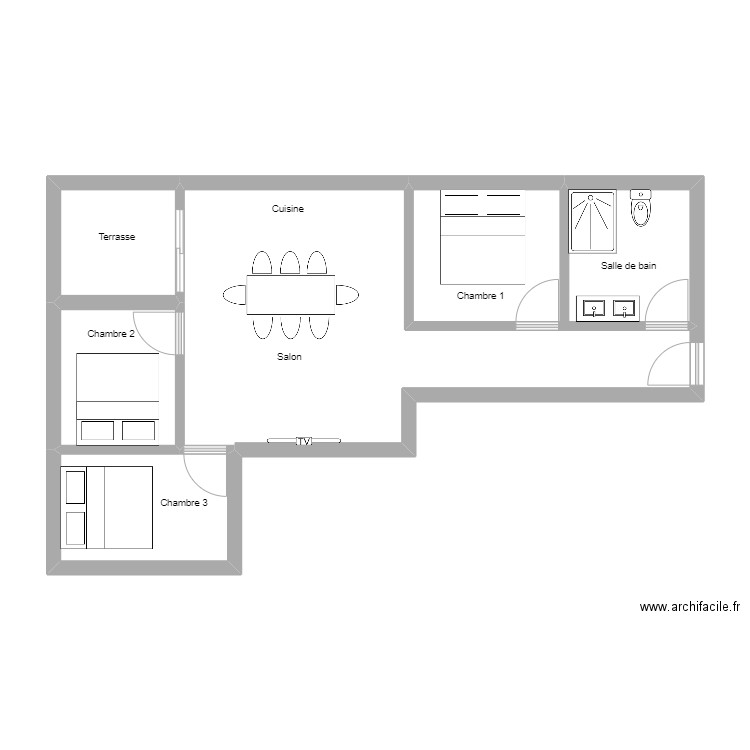 Rive droite. Plan de 5 pièces et 54 m2