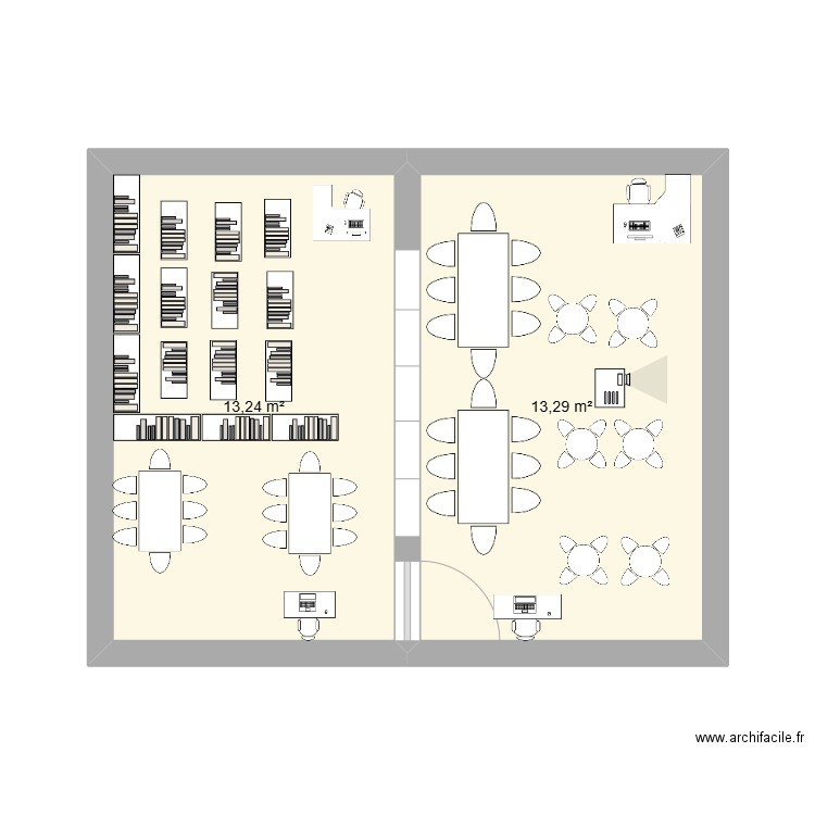 Plan d'aménagement de la bibliothèque. Plan de 2 pièces et 27 m2