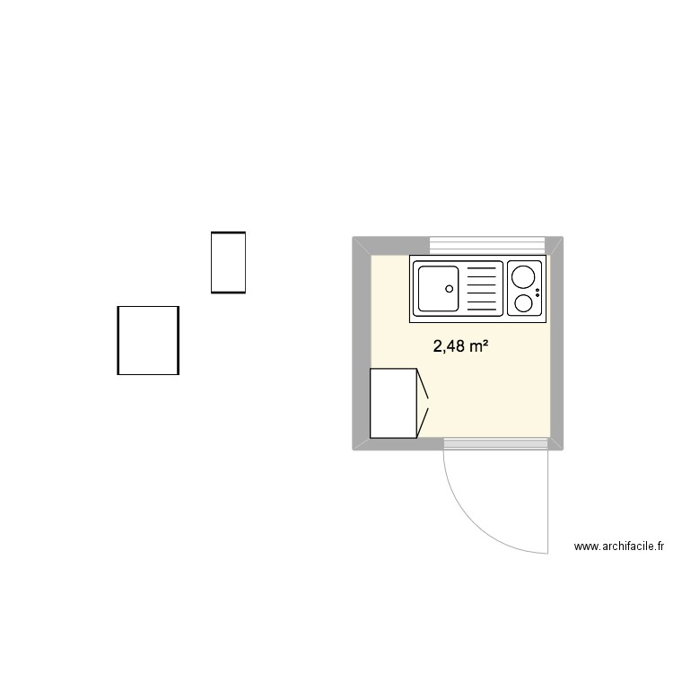 Cuisine 55 V. HUGO. Plan de 1 pièce et 2 m2