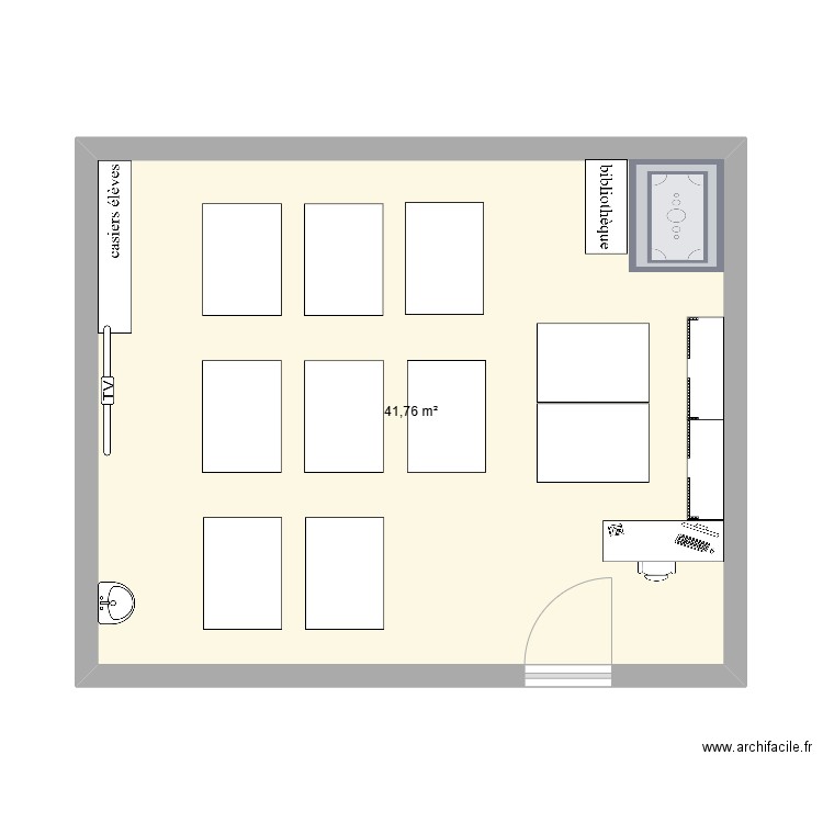 P2 Classe modèle 1. Plan de 1 pièce et 42 m2