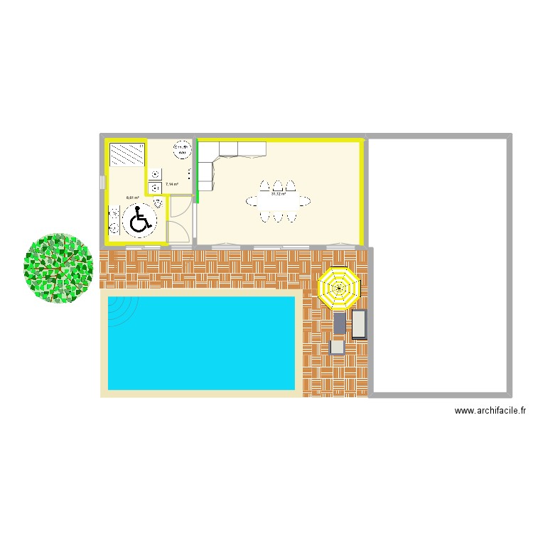 Cuisine . Plan de 3 pièces et 47 m2