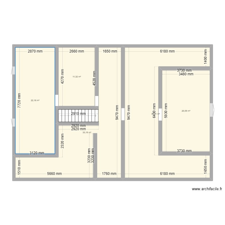 R+1. Plan de 5 pièces et 122 m2