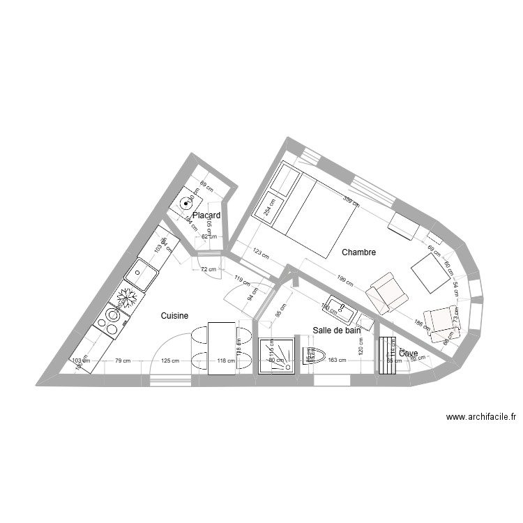 Mers SdB actuelle. Plan de 6 pièces et 28 m2