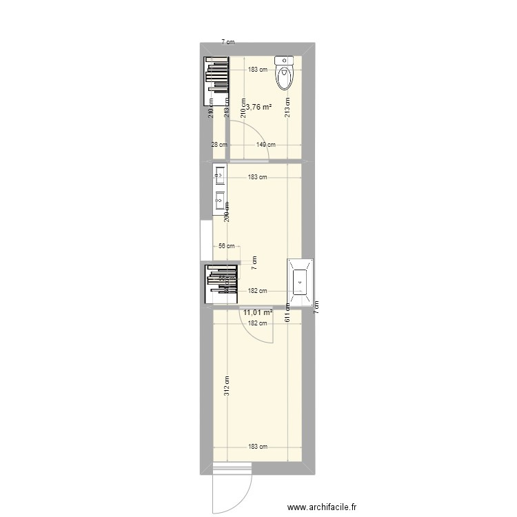 CLAE futur. Plan de 2 pièces et 15 m2