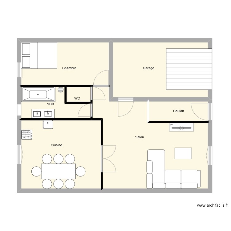 maison 60m2+garage pour 1ASSP. Plan de 7 pièces et 72 m2