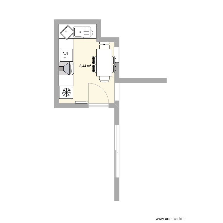 Cuisine. Plan de 1 pièce et 8 m2