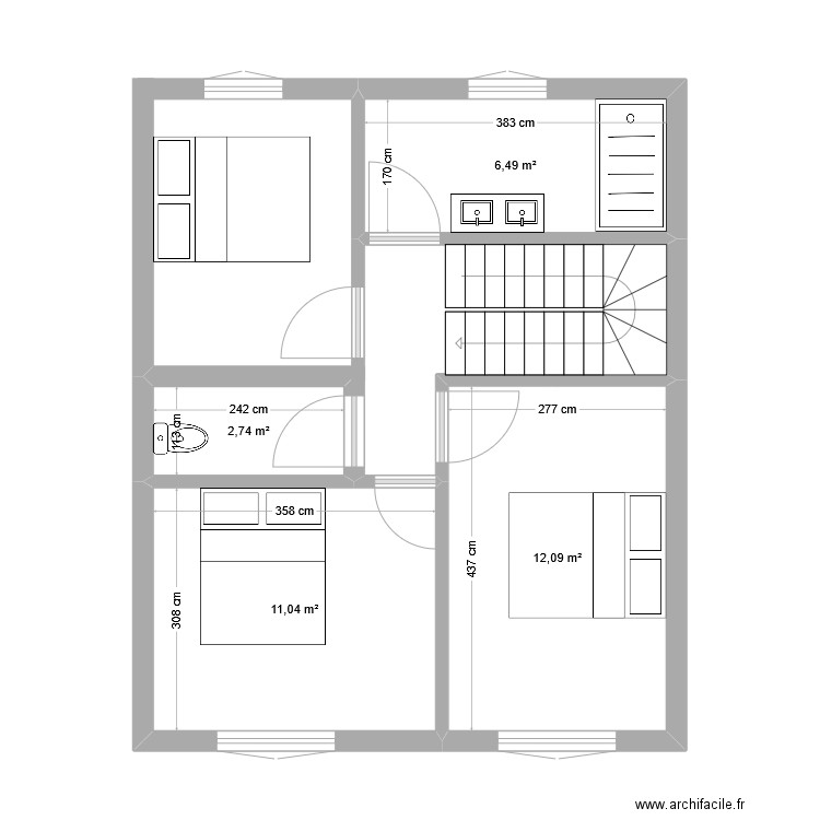 Projet Binard Etage. Plan de 4 pièces et 32 m2