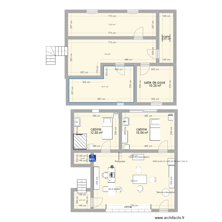 institu . Plan de 10 pièces et 133 m2