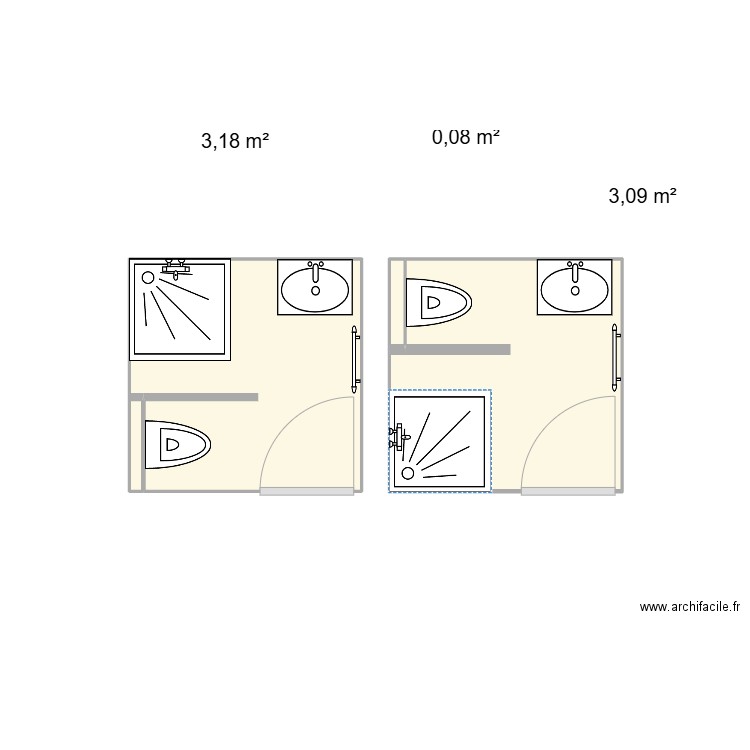 salle de bain. Plan de 3 pièces et 6 m2