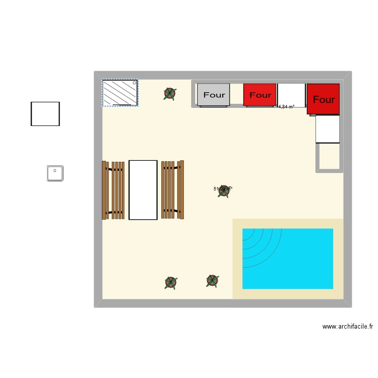 jardin. Plan de 2 pièces et 63 m2