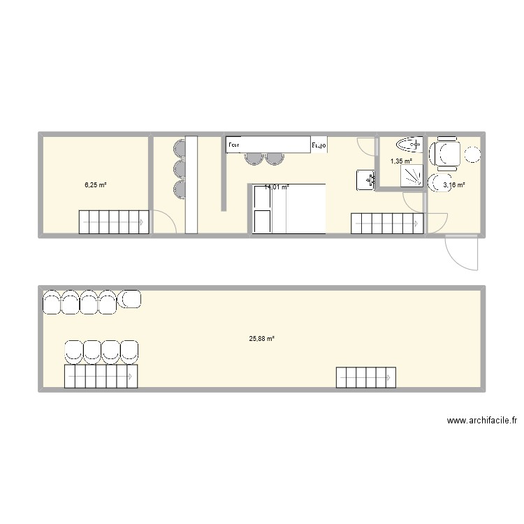 Bus etage. Plan de 5 pièces et 51 m2