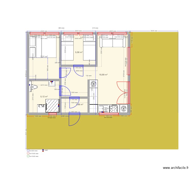 45 Дима гхвс. Plan de 6 pièces et 84 m2