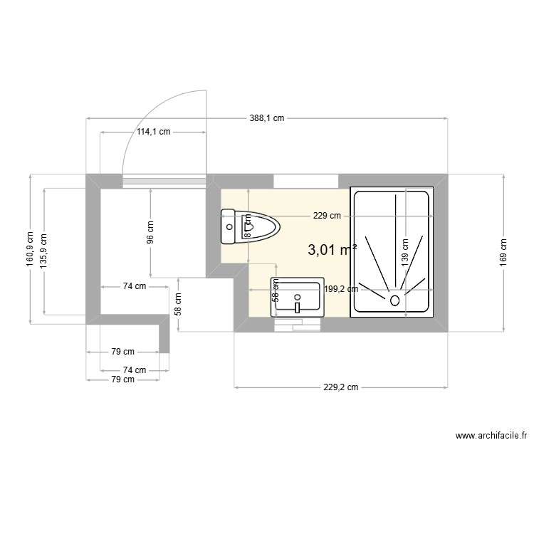 SDB ex Reserve Rosalinda. Plan de 1 pièce et 3 m2