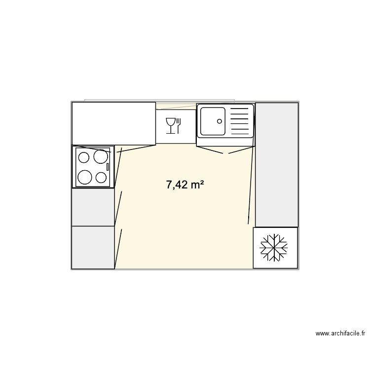 cuisine mouss. Plan de 1 pièce et 7 m2