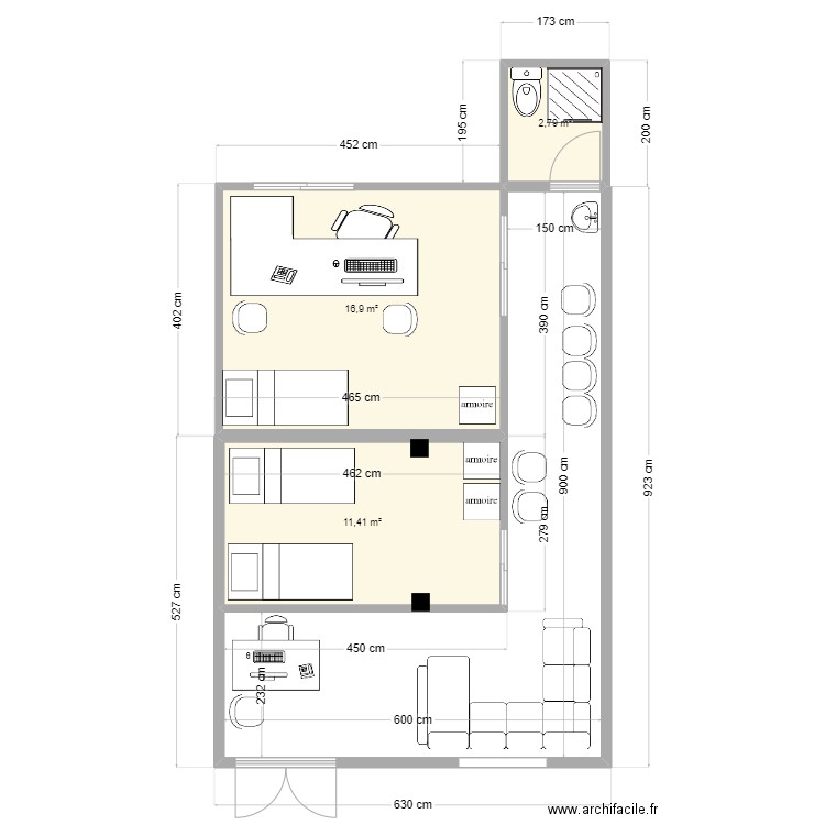 CABMEDFTH. Plan de 3 pièces et 31 m2