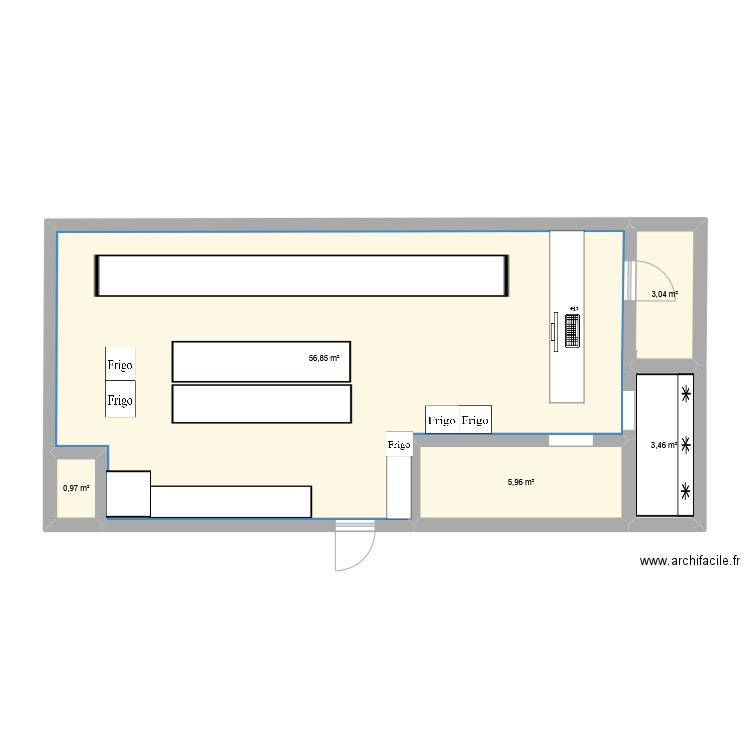 MAGASIN. Plan de 5 pièces et 70 m2