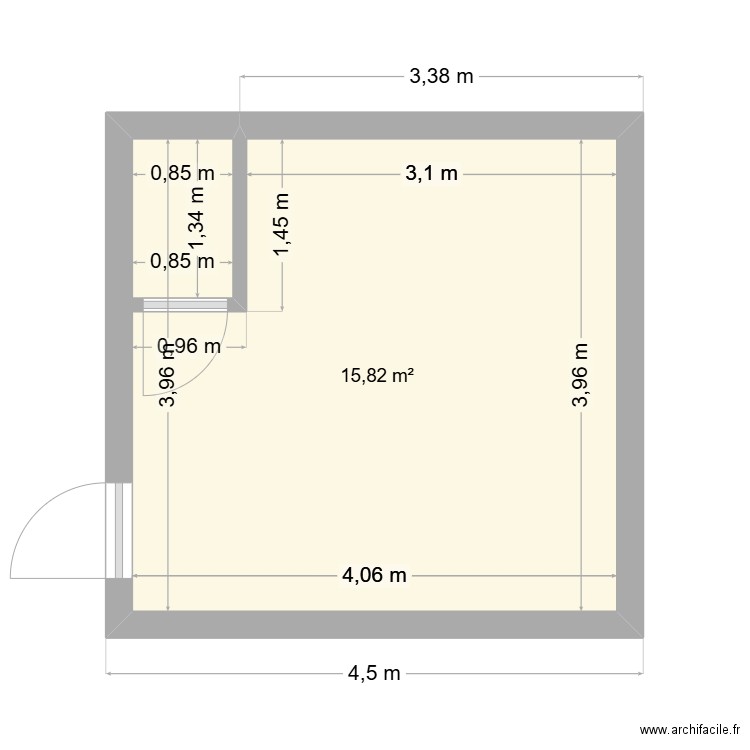 bureau. Plan de 1 pièce et 16 m2