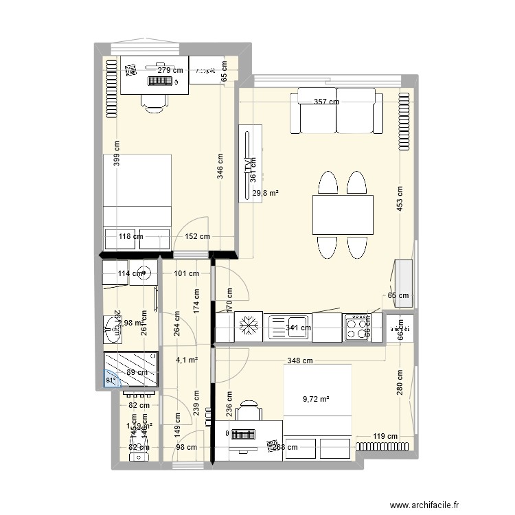 St Lau v2. Plan de 5 pièces et 48 m2