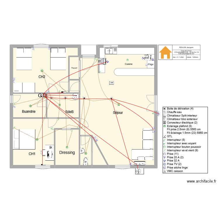 ELEC Schema Lumière. Plan de 10 pièces et 126 m2