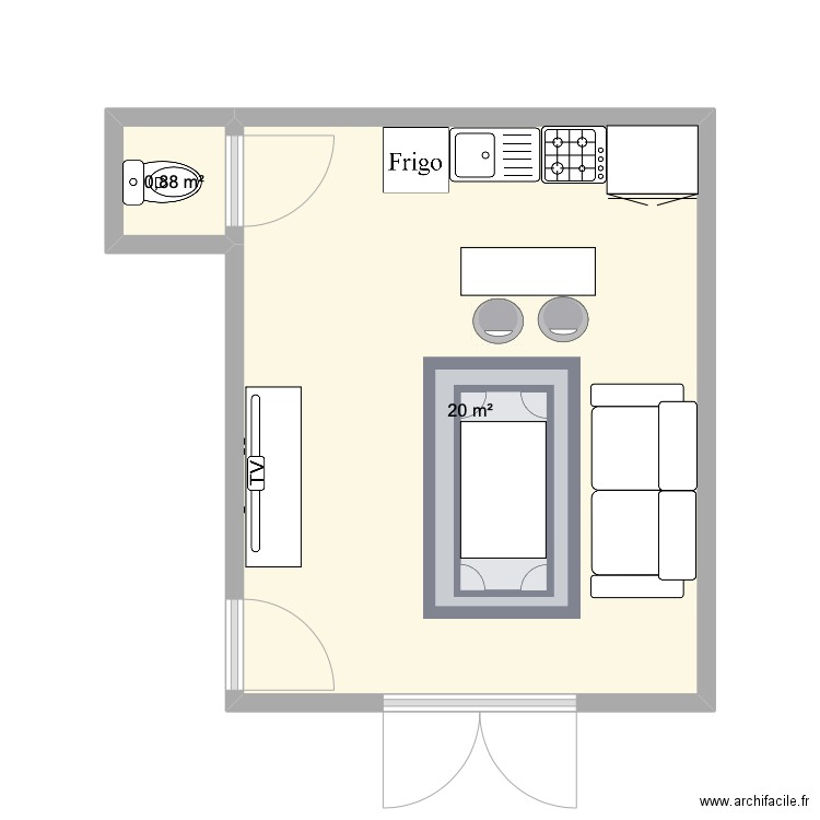 Couto 2. Plan de 2 pièces et 21 m2