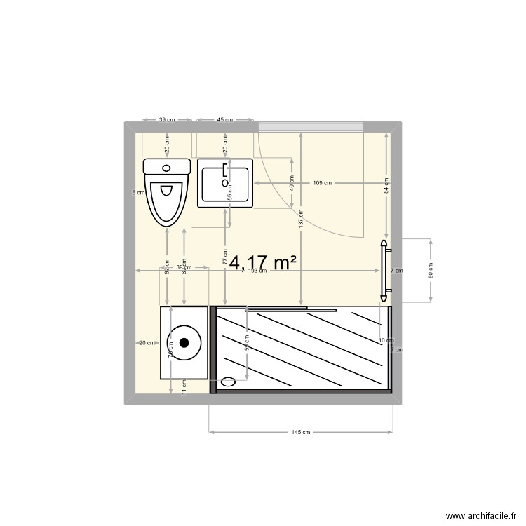 Salle de douche Flav. Plan de 1 pièce et 4 m2