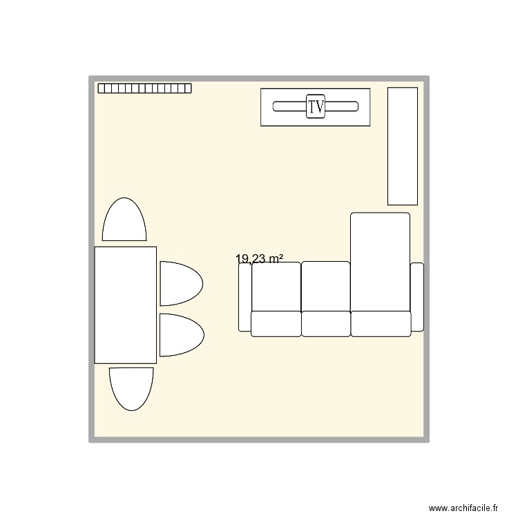 meridienne droite. Plan de 1 pièce et 19 m2