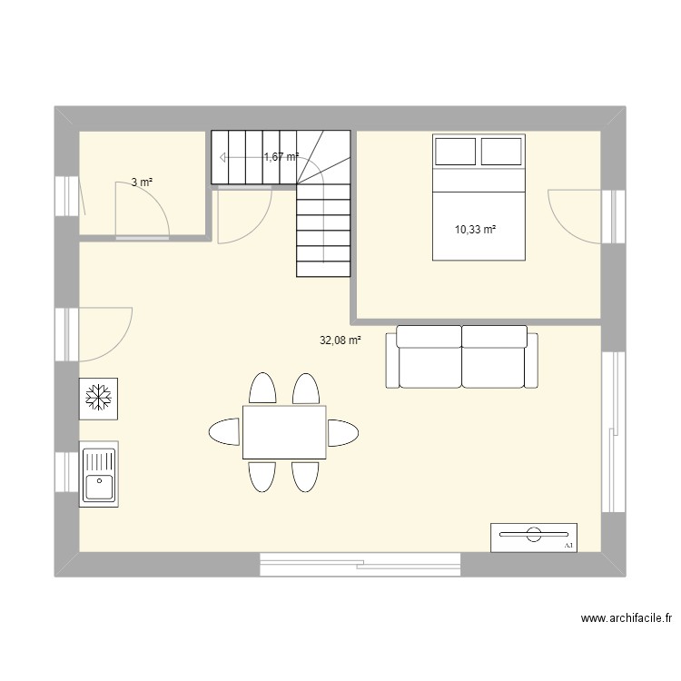 atelier 2. Plan de 4 pièces et 64 m2