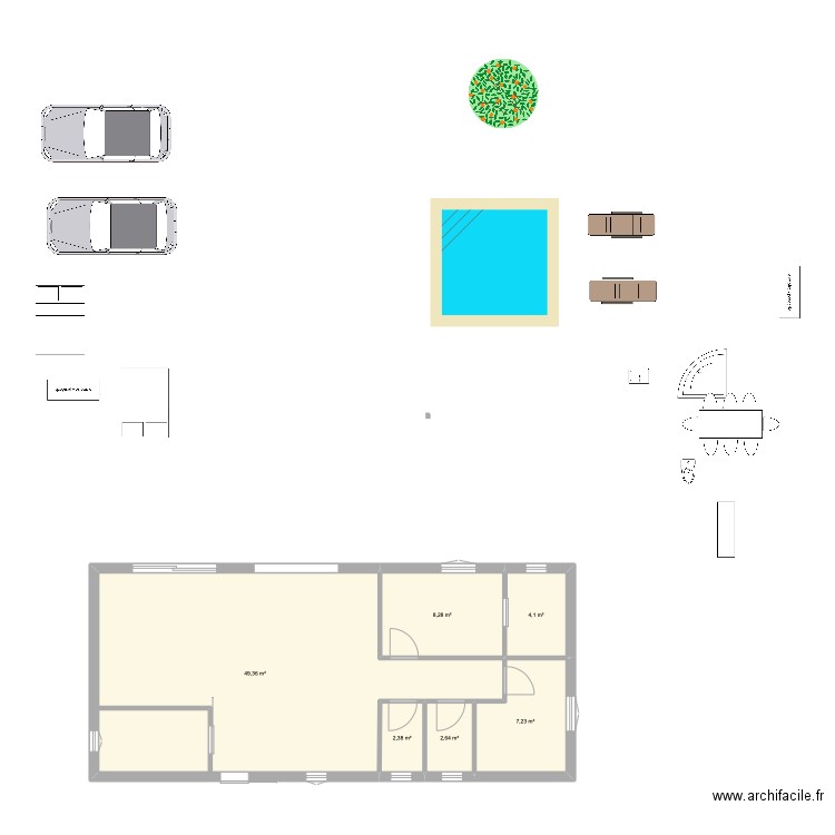 MAISON. Plan de 6 pièces et 74 m2