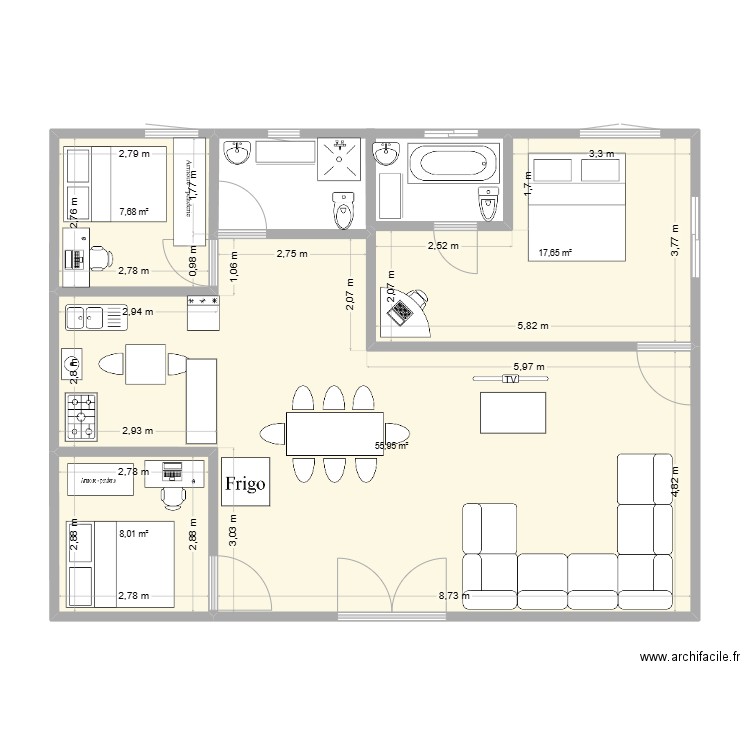 maison. Plan de 4 pièces et 89 m2