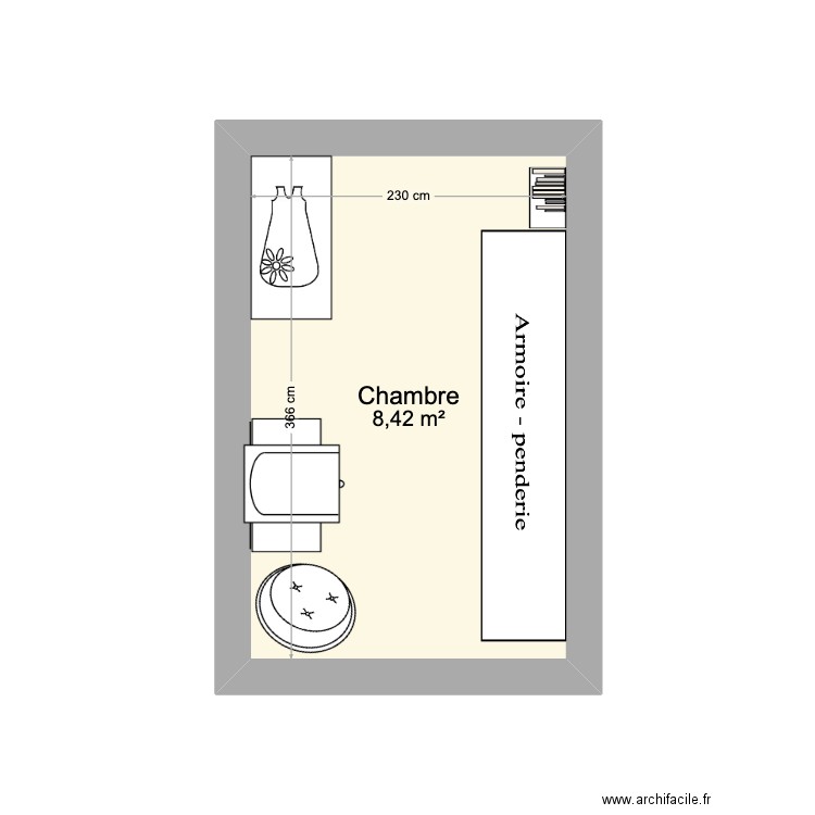 Chambre baby. Plan de 1 pièce et 8 m2