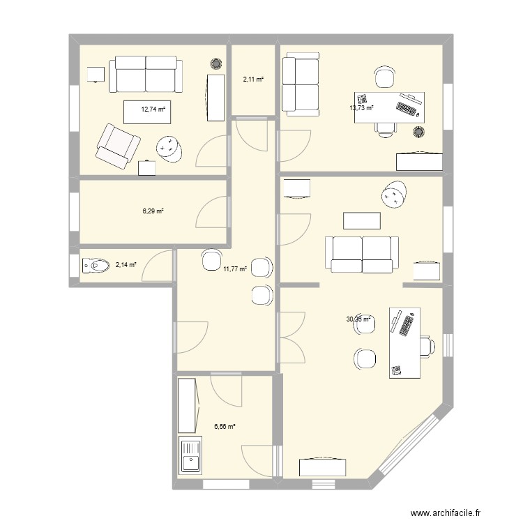 arquebuse. Plan de 8 pièces et 86 m2