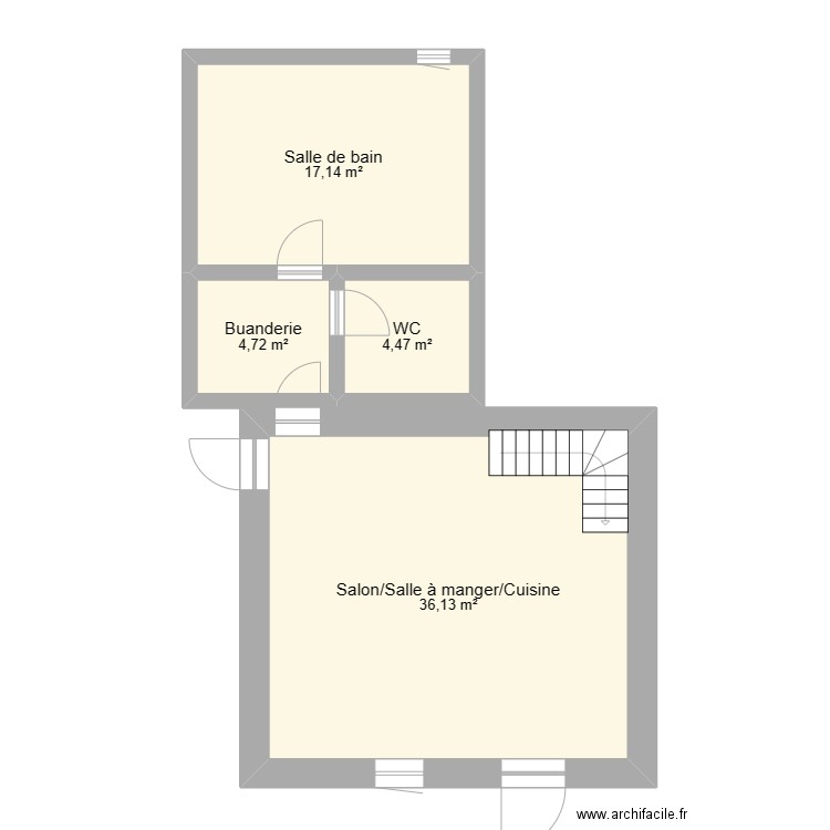 rez de chaussée. Plan de 4 pièces et 62 m2