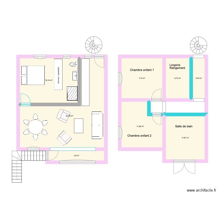 Aristide Briand Projet Véranda escalier collimaçon chambre MA étage. Plan de 8 pièces et 100 m2