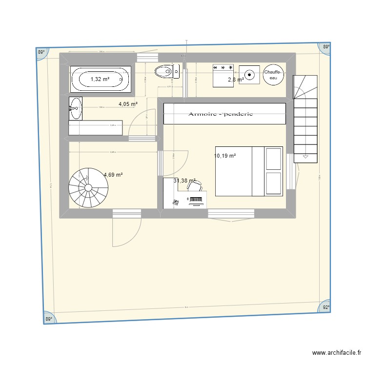 chalet 1 rez de chaussée. Plan de 6 pièces et 85 m2