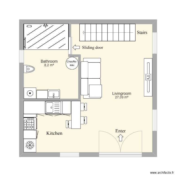 Chalet Voisin Marc. Plan de 2 pièces et 35 m2