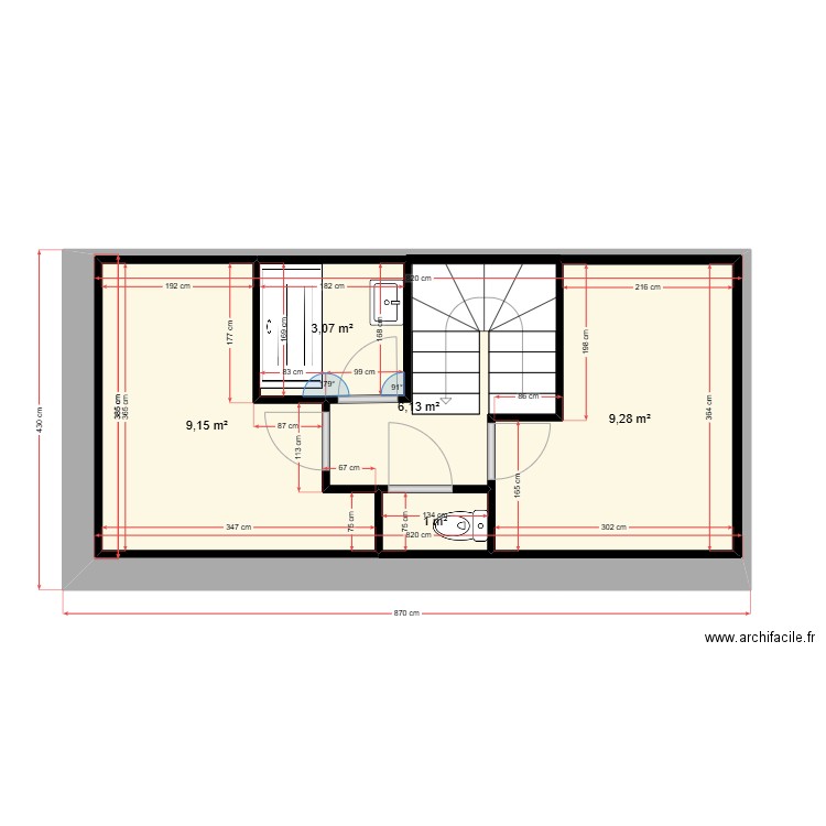 amenagement grenier. Plan de 5 pièces et 54 m2