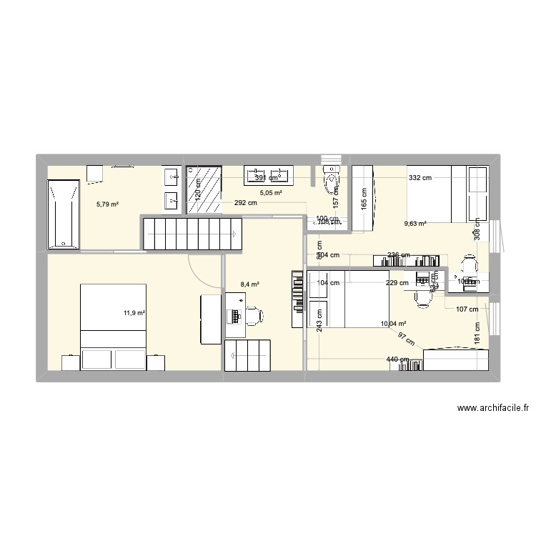 Étage maison 25 01 08. Plan de 6 pièces et 51 m2