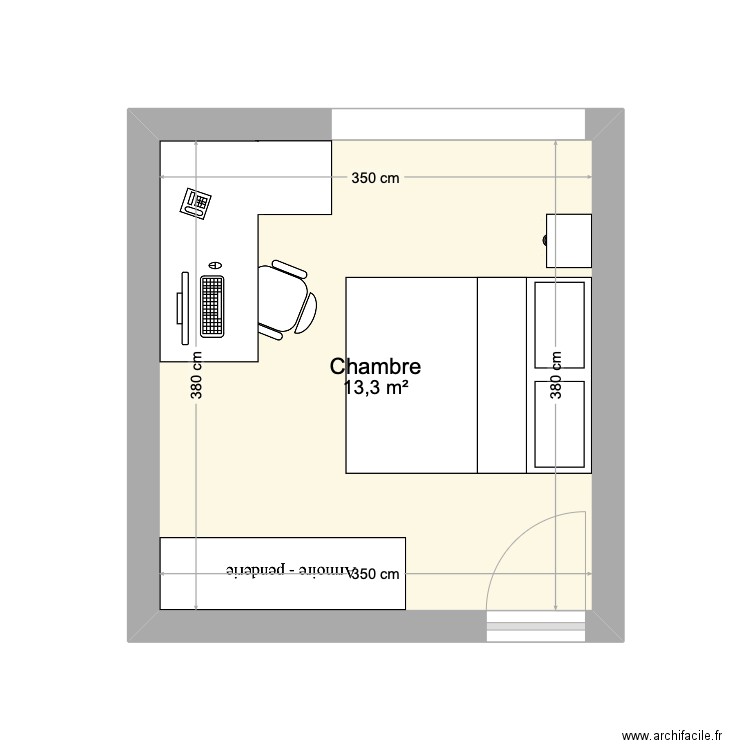 Bolinne. Plan de 1 pièce et 13 m2