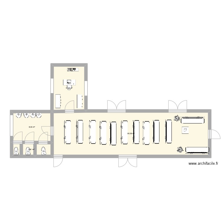 salle de culte 1. Plan de 4 pièces et 71 m2