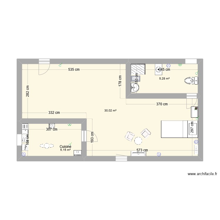 plan. Plan de 3 pièces et 40 m2