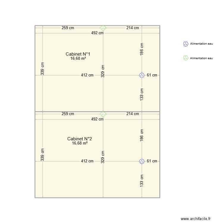 cab1 et cab2 mut de Dole plomberie. Plan de 2 pièces et 33 m2