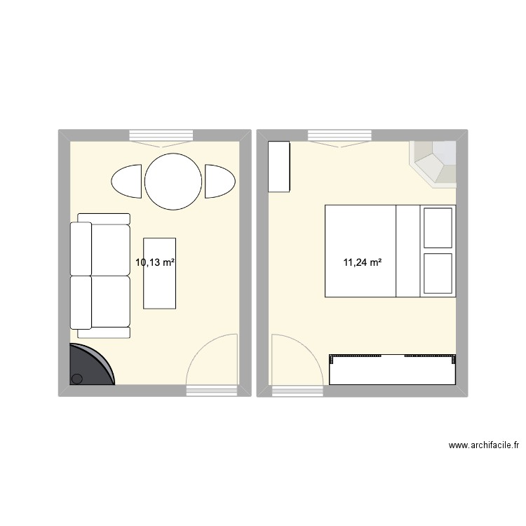 Apt . Plan de 2 pièces et 21 m2