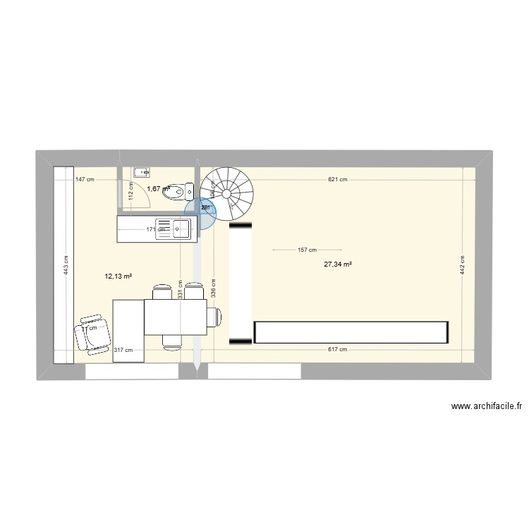 Mezzanine Influences. Plan de 3 pièces et 41 m2