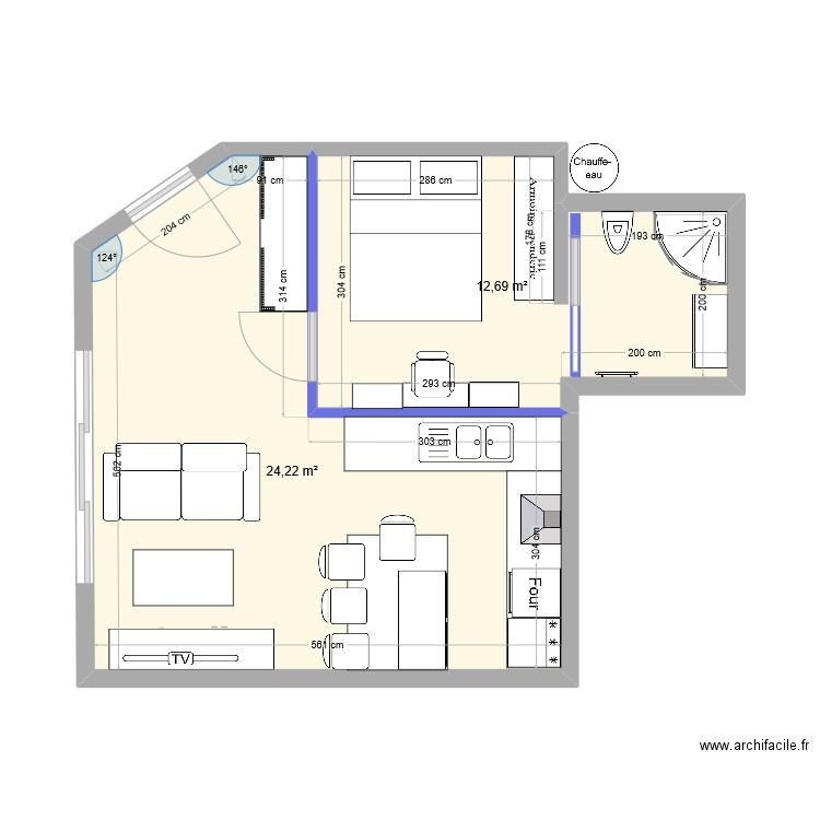 plan 1. Plan de 2 pièces et 37 m2