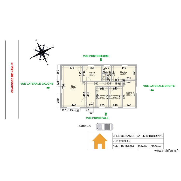 BURDINNE - VUE EN PLAN - V1.30. Plan de 9 pièces et 99 m2