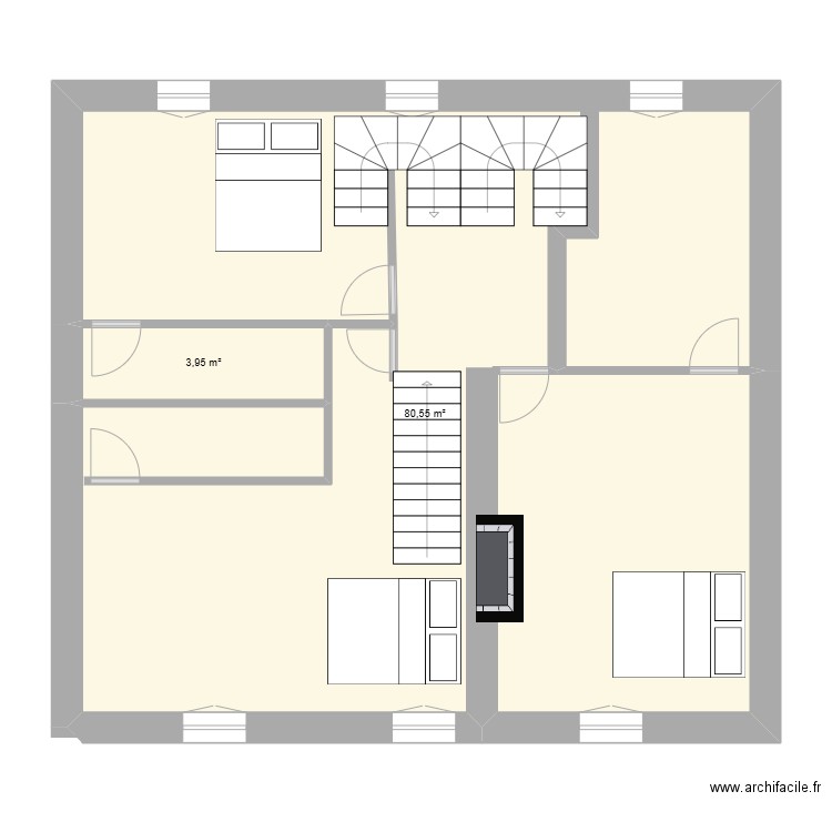 etage der. Plan de 2 pièces et 85 m2