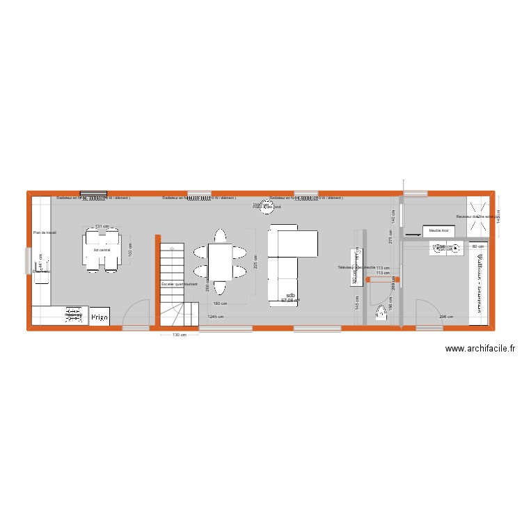 DAMPIERRE RDC PROJET. Plan de 1 pièce et 67 m2